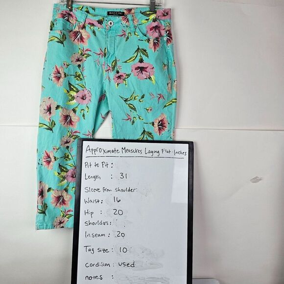 Baccini Women's Blue Pink Floral Hibiscus Crop Capri Stretch Jeans Size 1 GUC - Picture 3 of 6